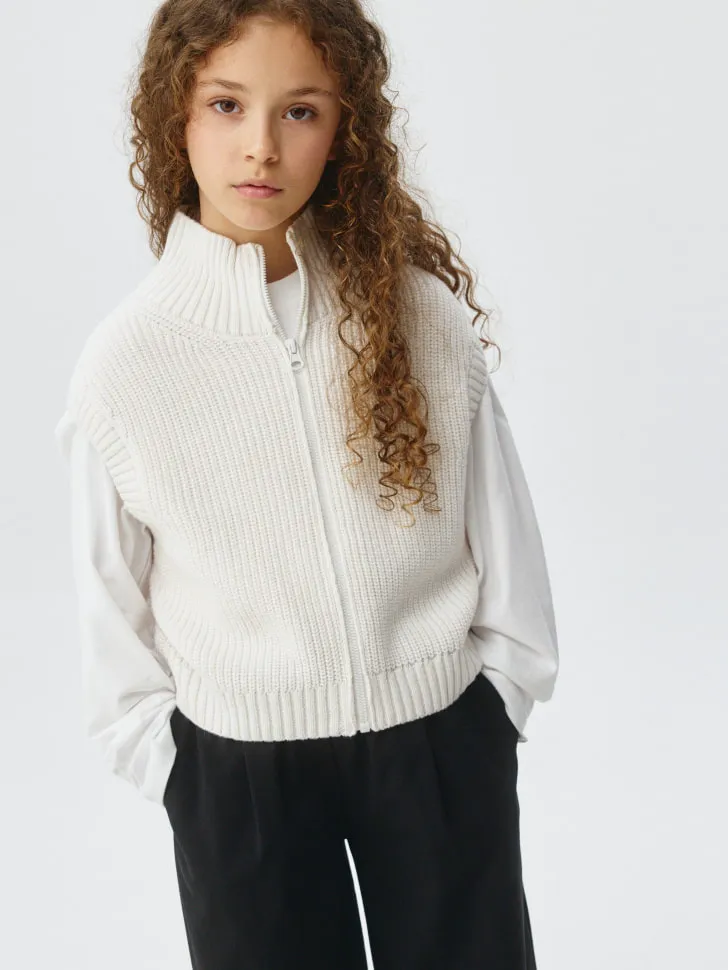 Вязаный жилет на молнии для девочек, бежевый, арт. 4289