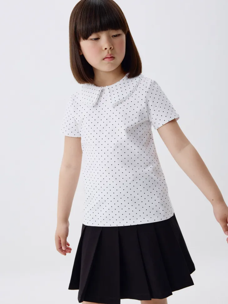 Трикотажная футболка с воротником для девочек, белый, арт. 4292