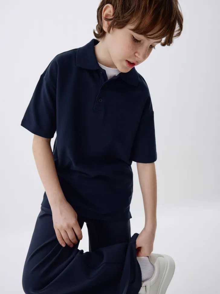 Поло оверсайз с коротким рукавом детское, синий, арт. 4293