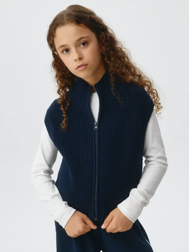 Вязаный жилет на молнии для девочек, синий, арт. 4294