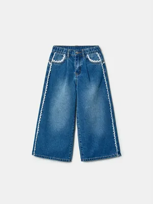 Джинсы Sela широкие с кружевной отделкой, синий, арт. 42957