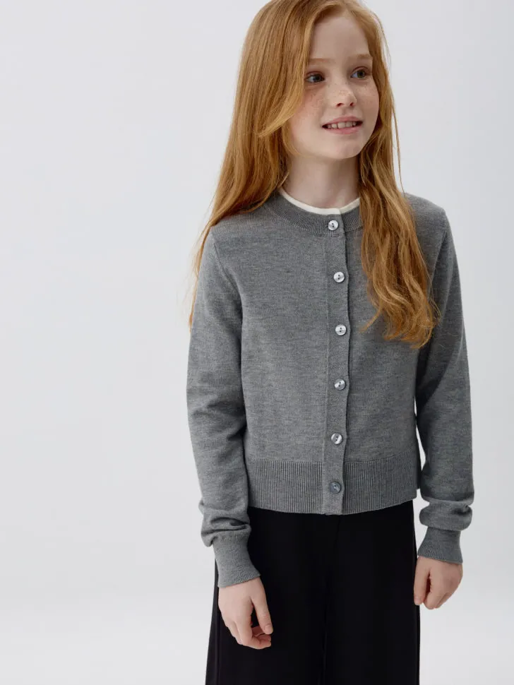 Кардиган с двойным воротником для девочек, серый, арт. 4296