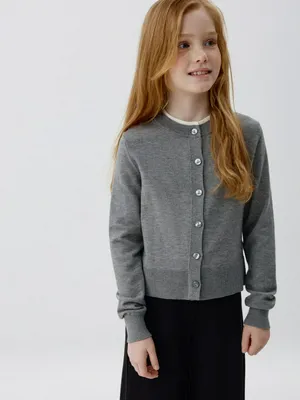 Кардиган с двойным воротником для девочек, серый, арт. 4296