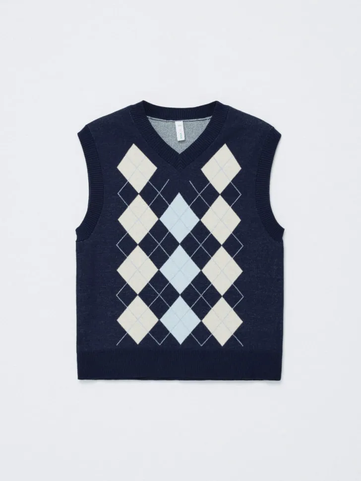 Вязаный жилет в стиле преппи для мальчиков, синий, арт. 4297