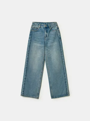 Джинсы SELA широкие с рельефным узором для девочек, голубой, арт. 42991