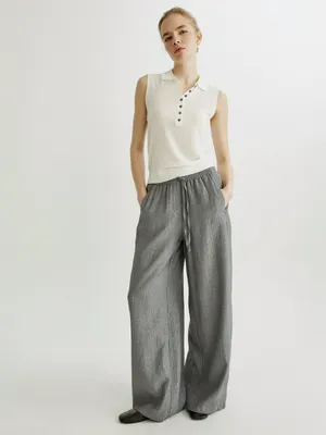 Широкие брюки Sela из жатой ткани, серый, арт. 42998