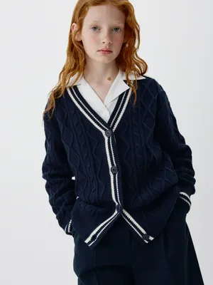 Вязаный кардиган в стиле преппи для девочек, синий, арт. 4300