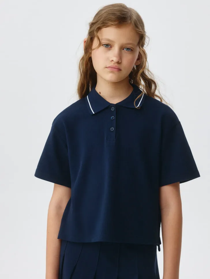 Поло оверсайз с короткими рукавами для девочек, синий, арт. 4301
