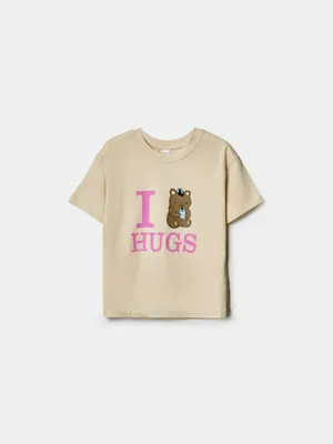 Футболка SELA с принтом для девочек, бежевый, арт. 43011