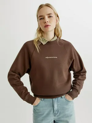 Свитшот Sela оверсайз с текстовым принтом, коричневый, арт. 43012