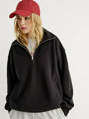 Свитшот SELA оверсайз с воротником на молнии, черный, арт. 43038