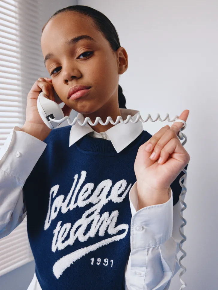 Укороченный вязаный жилет для девочек, синий, арт. 4305