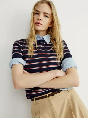 Вязаный джемпер Sela в полоску с коротким рукавом, разноцветный, арт. 43054