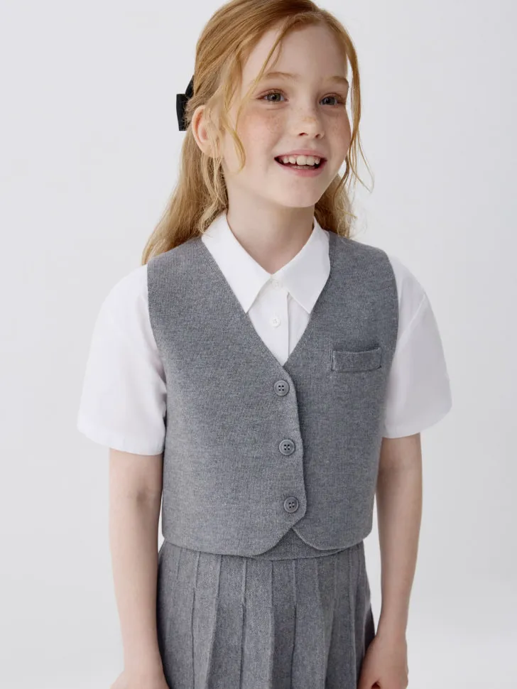 Вязаный жилет на пуговицах для девочек, серый, арт. 4306
