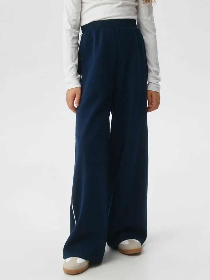 Широкие брюки с лампасами для девочек, синий, арт. 4307