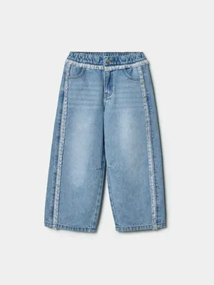 Джинсы Sela О-силуэта с кружевом, голубой, арт. 43077