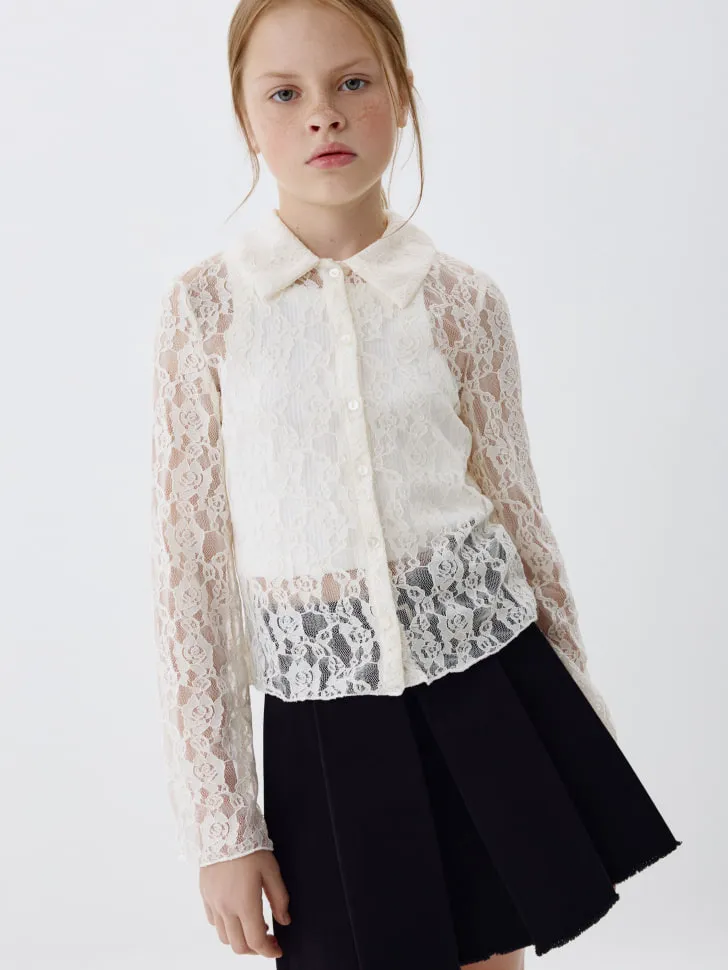 Школьная блузка из кружева для девочек, белый, арт. 4310