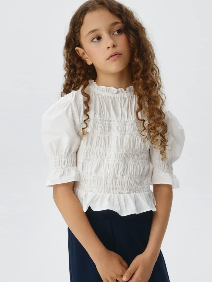 Школьная блузка для девочек с резинкой, белый, арт. 4311