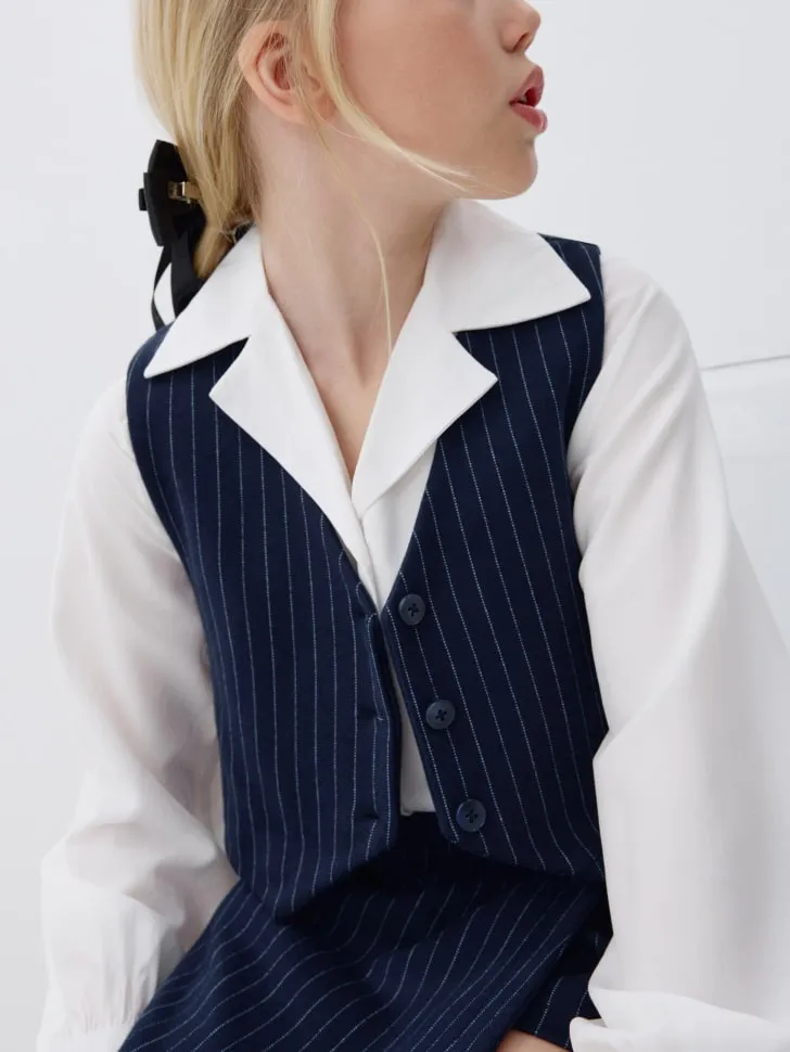 Укороченный жилет в полоску для девочек, синий, арт. 4312