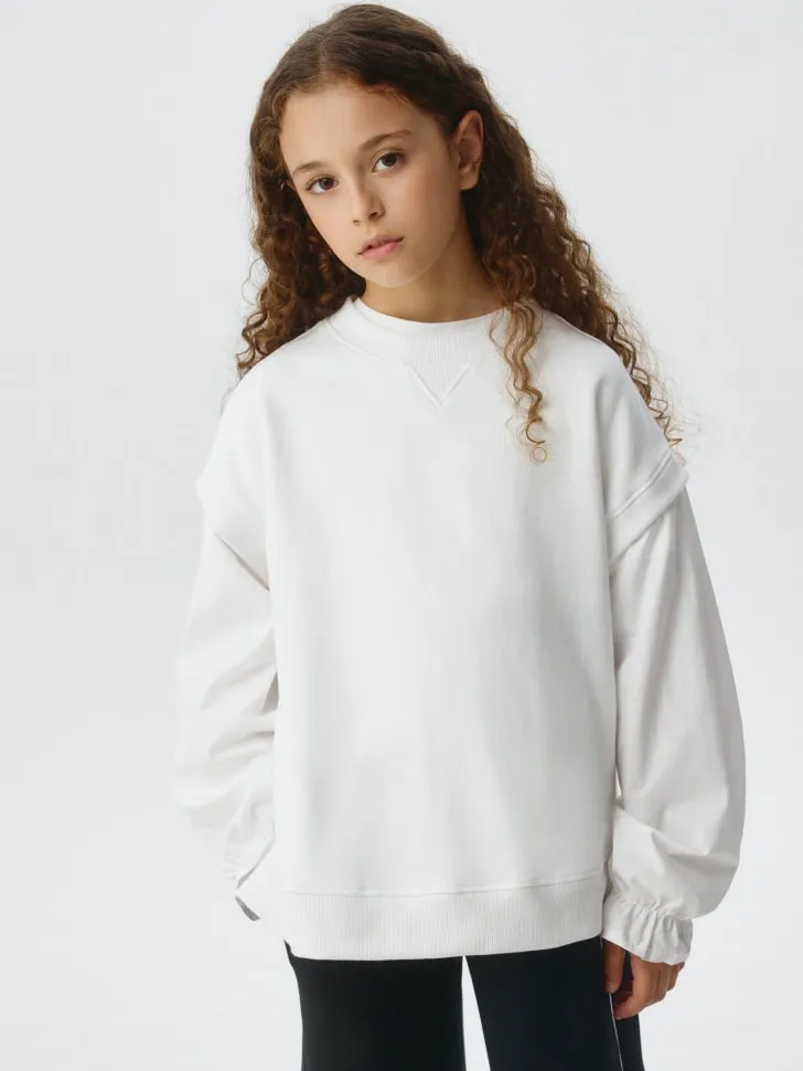 Свитшот с пышными рукавами для девочек, белый, арт. 4313