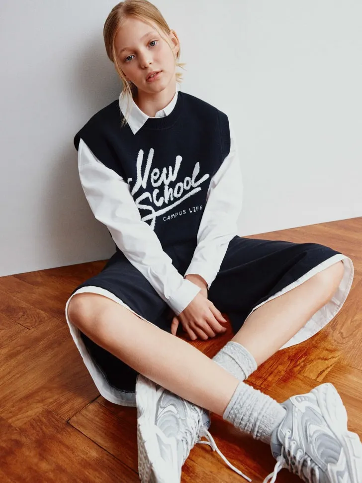 Укороченный вязаный жилет для девочек, синий, арт. 4315