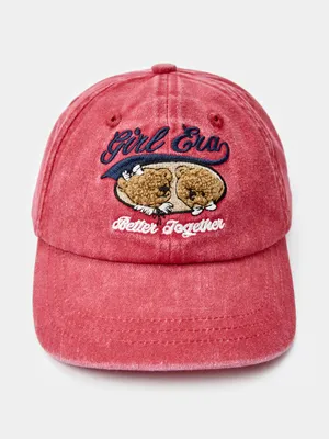 Бейсболка SELA хлопковая с вышивкой для девочек, красный, арт. 43184