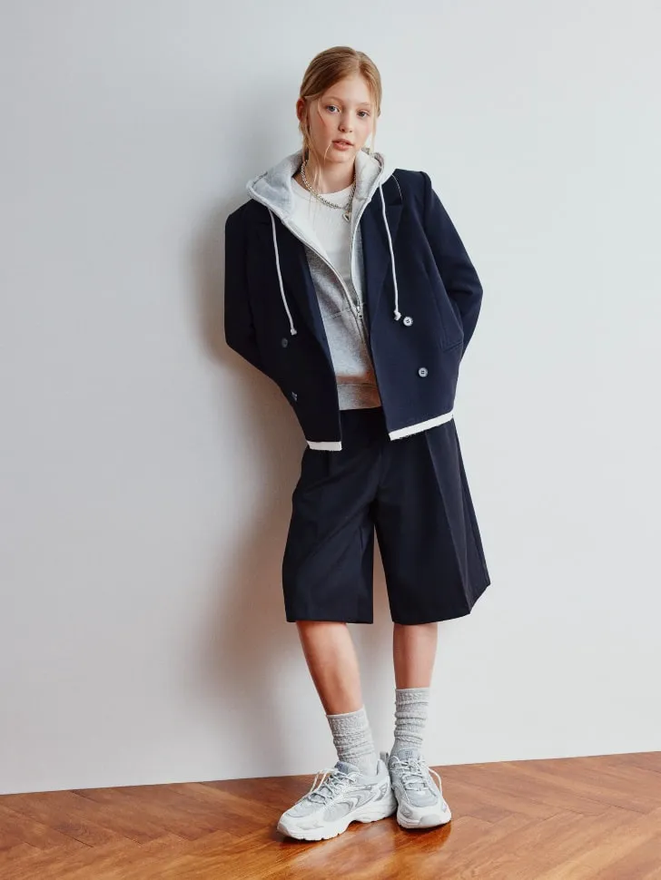 Удлиненные шорты с защипами для девочек, синий, арт. 4319