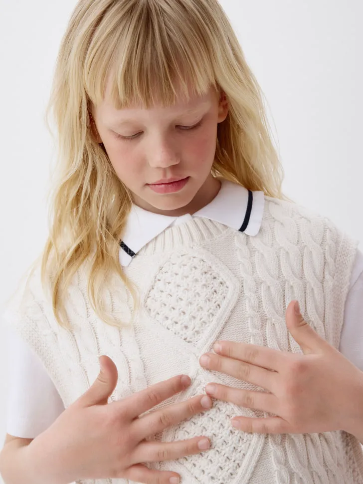 Удлиненный вязаный жилет для девочек, белый, арт. 4324