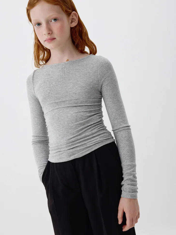 Лонгслив с драпировкой для девочек, серый, арт. 4325