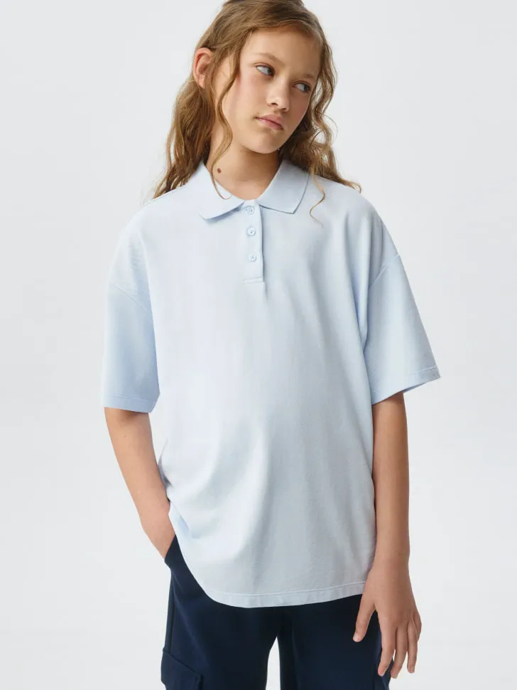 Поло оверсайз с короткими рукавами для девочек, голубой, арт. 4326