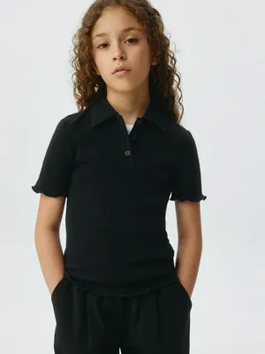 Поло в рубчик с короткими рукавами для девочек, арт. 4328