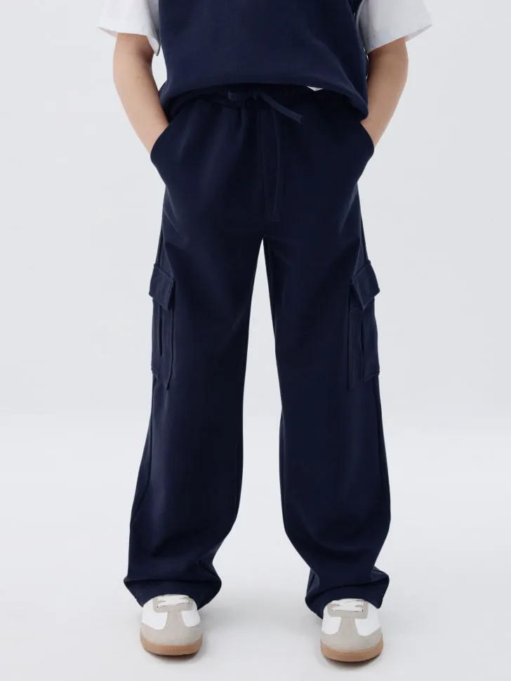 Школьные брюки карго из трикотажа для девочек, синий, арт. 4332