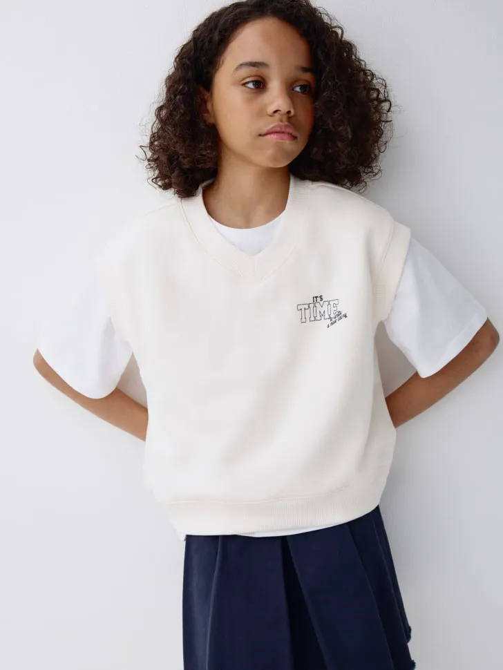 Жилет из футера для девочек, белый, арт. 4333