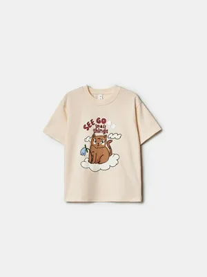 Футболка Sela для девочек с принтом, бежевый, арт. 43352