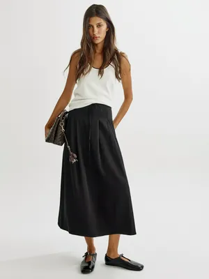 Юбка SELA миди со складками, черный, арт. 43362