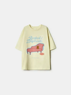 Футболка оверсайз Sela с принтом для девочек, желтый, арт. 43387