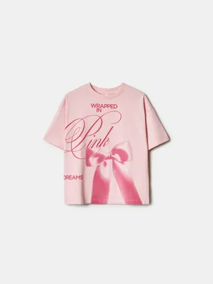 Футболка оверсайз Sela с принтом, розовый, арт. 43392