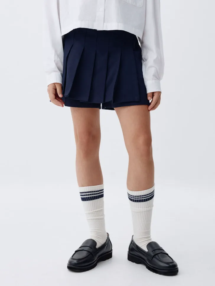 Короткая юбка-шорты в складку для девочек, синий, арт. 4343