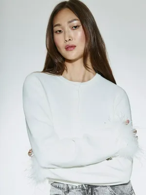 Вязаный кардиган SELA с перьями, белый, арт. 43457