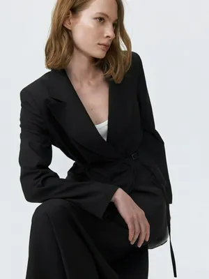 Жакет Sela удлиненный с поясом, черный, арт. 43459