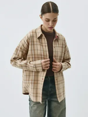 Рубашка SELA двухсторонняя в клетку, бежевый, арт. 43461