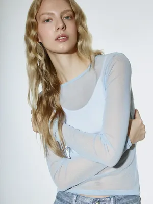 Лонгслив SELA из сетки с люрексом, голубой, арт. 43465