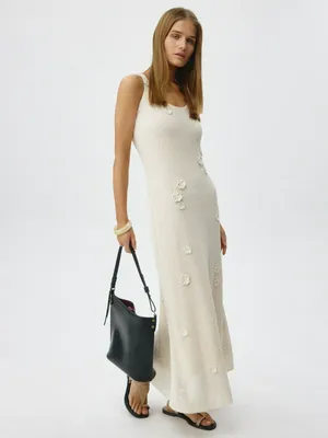 Платье Sela кроше макси из хлопка, бежевый, арт. 43469