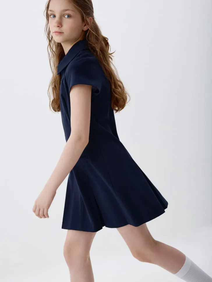 Платье с юбкой в складку для девочек, синий, арт. 4347