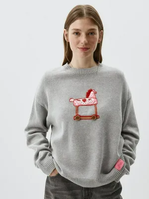 Вязаный джемпер SELA с принтом, серый, арт. 43480