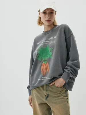 Свитшот SELA оверсайз с принтом, серый, арт. 43493