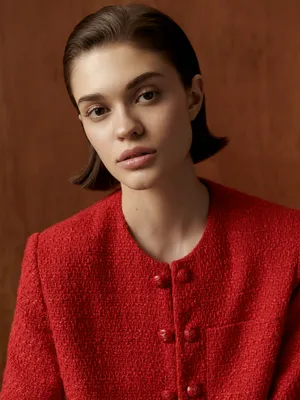 Укороченный твидовый жакет Sela, красный, арт. 43511