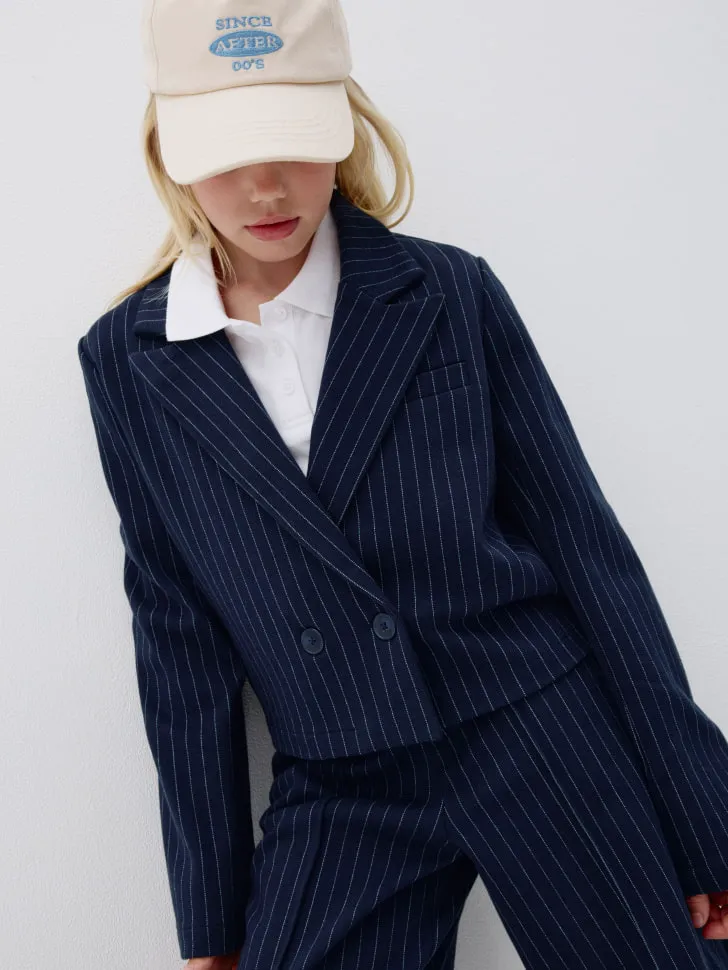 Укороченный жакет в полоску для девочек, синий, арт. 4358