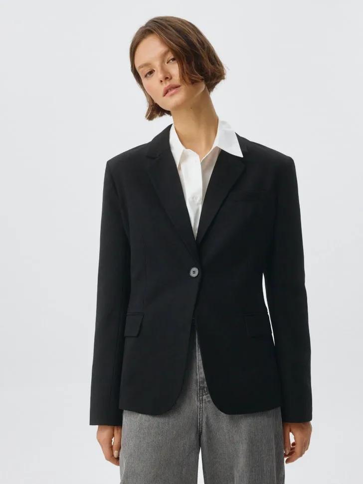 Однобортный приталенный жакет, черный, арт. 4370