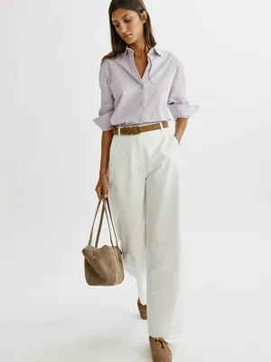 Брюки Sela свободные из хлопка с лиоцеллом, белый, арт. 43771